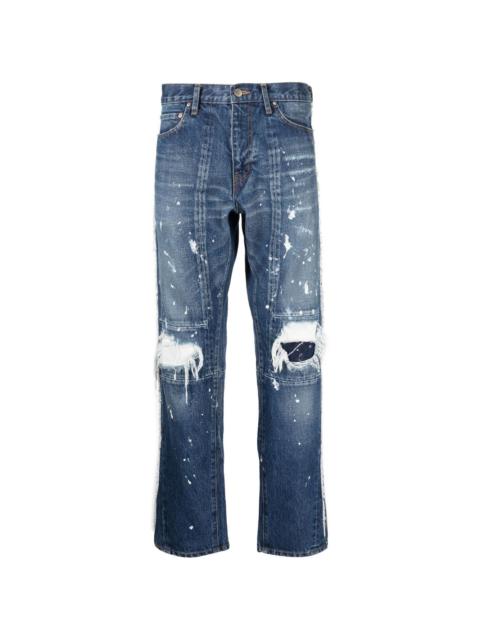 FACETASM paint-splatter distressed jeans