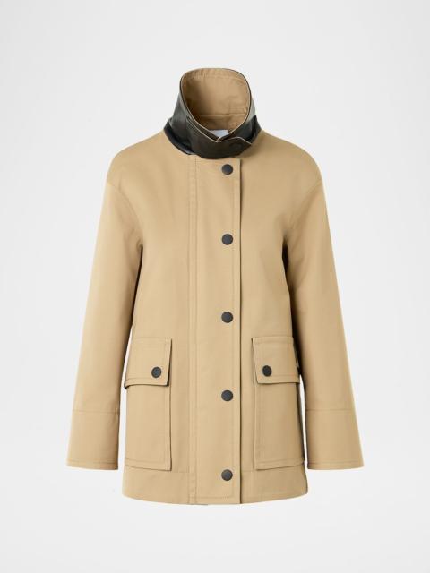 AKRIS Faux-Leather Collar Cotton Gabardine Parka Jacket