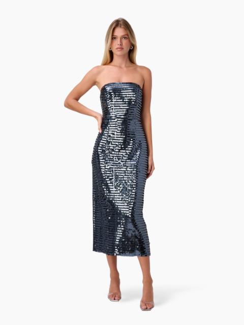 CAMI NYC CIRCE SEQUIN MIDI STRAPLESS DRESS COAL
