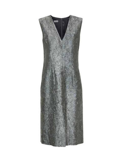 Green crushed viscose cotton blend midi sheath dress