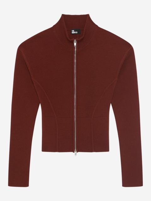 The Kooples BURGUNDY WOOL BLEND ZIP CARDIGAN