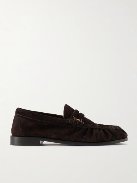 SAINT LAURENT Le Loafer Logo-embellished Suede Loafers