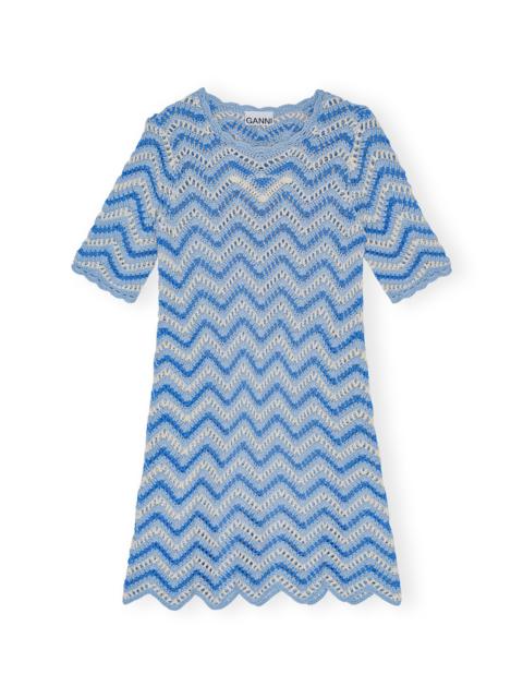 GANNI BLUE COTTON CROCHET MINI DRESS