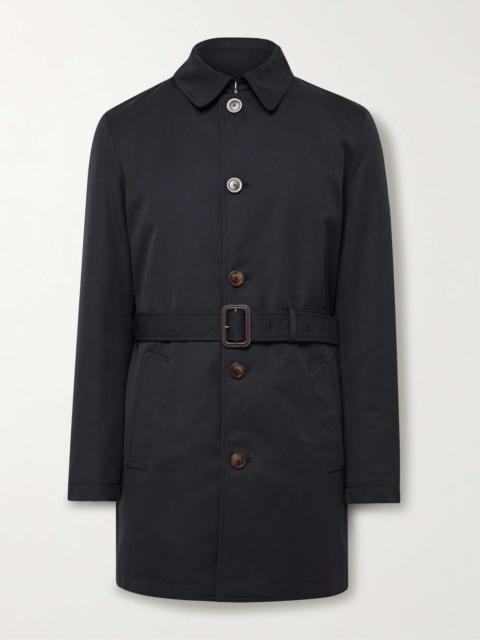 Leather-Trimmed Belted Padded Twill Trench Coat