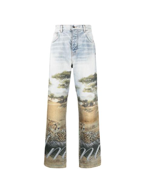 graphic-print cotton jeans