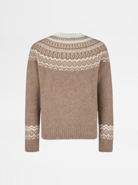 Tod's ROUND-NECK PULLOVER IN WOOL AND CASHMERE - BROWN