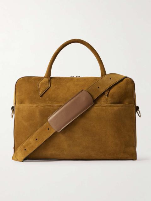 MÉTIER Closer Slim Leather-Trimmed Suede Briefcase