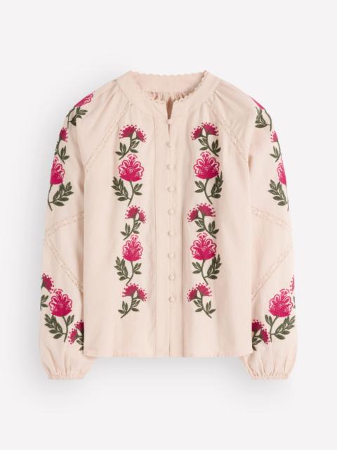 BODEN Raglan Embroidered Top-Almond Milk