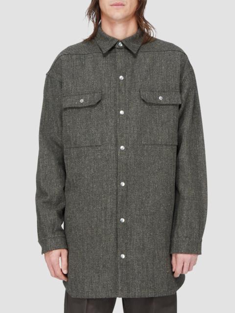 Rick Owens Men's Wool-Blend Tweed Oversized Outershirt - Carbone
