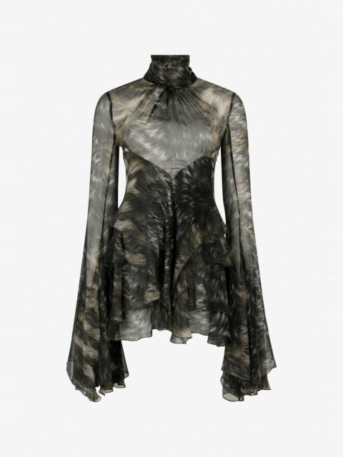 Roberto Cavalli Mini Dress in Silk with Fur Print
