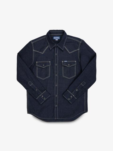Iron Heart IHSH-444-IND 7OZ COTTON LINEN CHAMBRAY WESTERN SHIRT - INDIGO