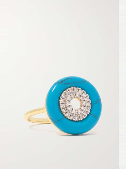 Donut 14-karat gold, turquoise and diamond ring