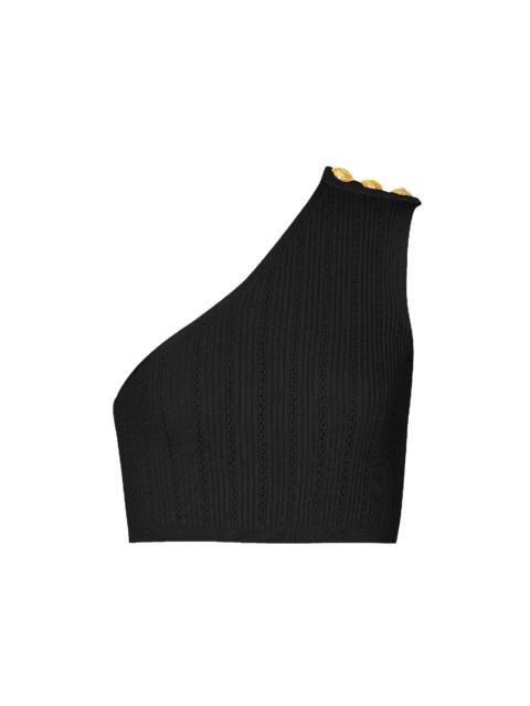 Asymmetric knit top with buttons