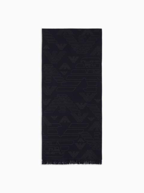 EMPORIO ARMANI Wool scarf with all-over jacquard eagle