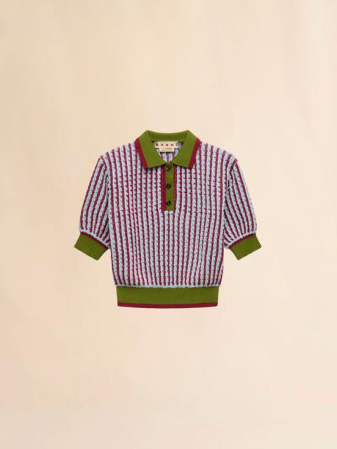 Marni BLUE AND BURGUNDY BOUCLÉ TWEED-EFFECT POLO SHIRT