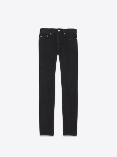 SAINT LAURENT distressed skinny jeans in deep black stretch denim