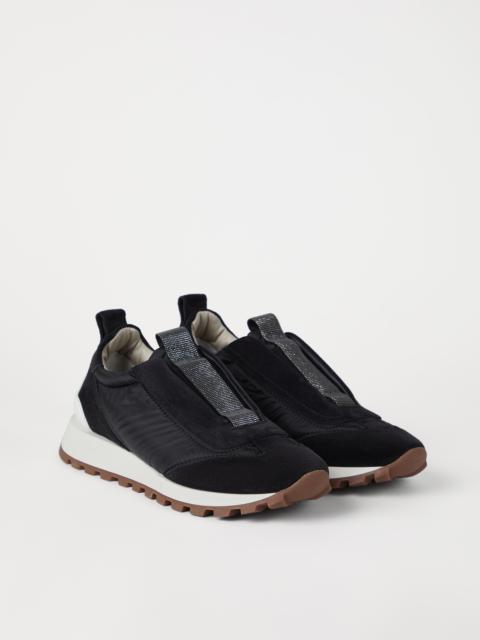 Brunello Cucinelli Suede and techno fabric runners with precious detail