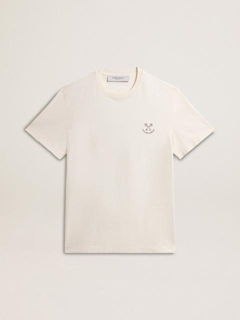 Golden Goose Men's cotton T-shirt in aged white with print on the heart