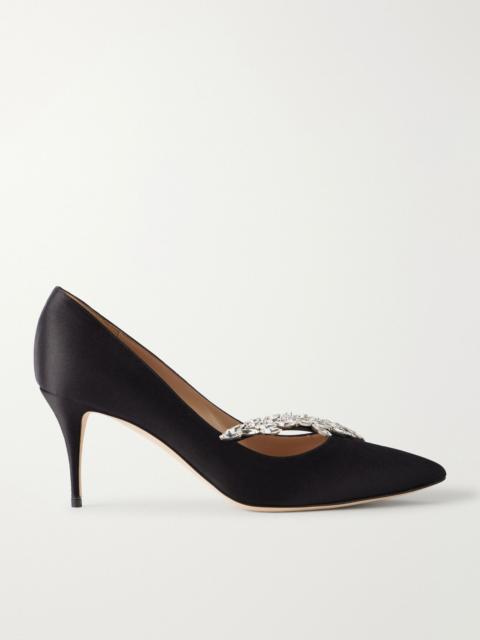 Manolo Blahnik Nadira 70 crystal-embellished satin pumps Black