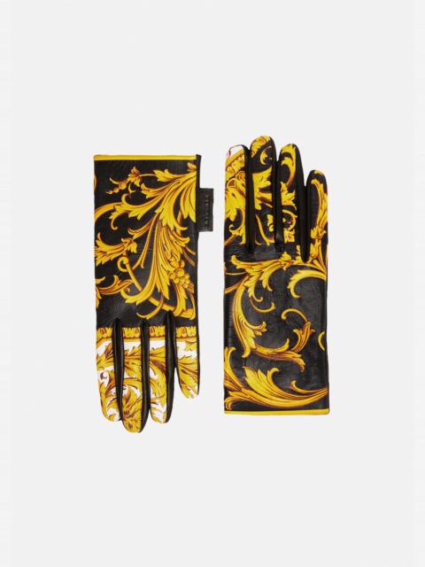 VERSACE Barocco Signature Print Leather Gloves