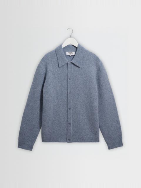 Wax London Tristan - Light Blue Fluffy Long-Sleeve Knitted Polo
