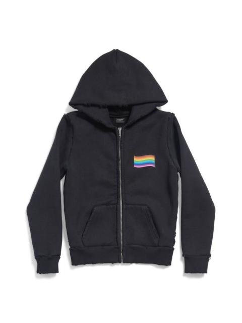 BALENCIAGA Rainbow Flag Zip-up Hoodie Small Fit in Black