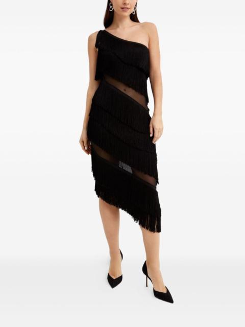 NORMA KAMALI fringed asymmetric midi dress