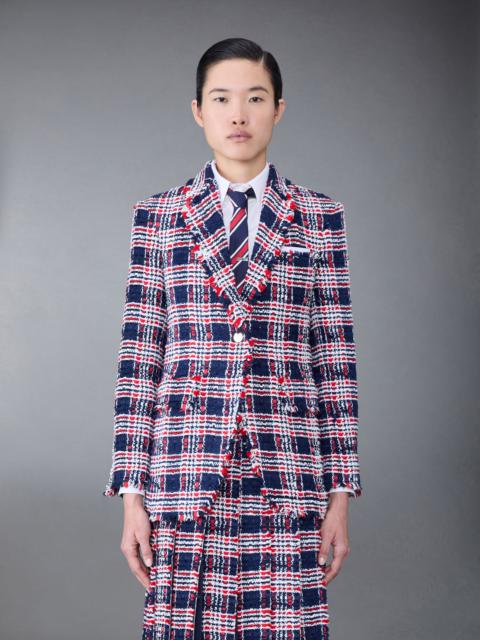 Thom Browne Prince of Wales Check Frayed Chenille Tweed Elongated Sport Coat