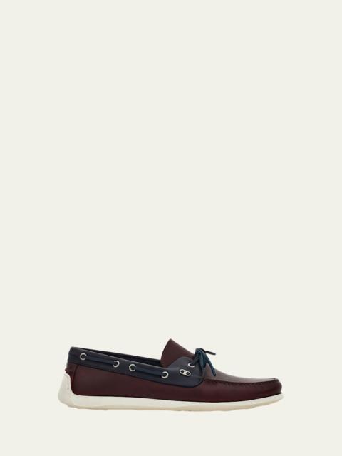 FERRAGAMO Men's Bahia Bicolor Leather Boat Shoes