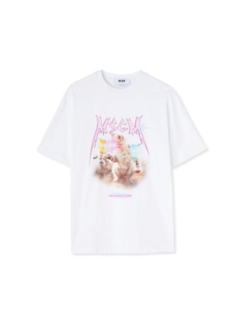 MSGM T-Shirt with "Laser eyed cat" graphic
