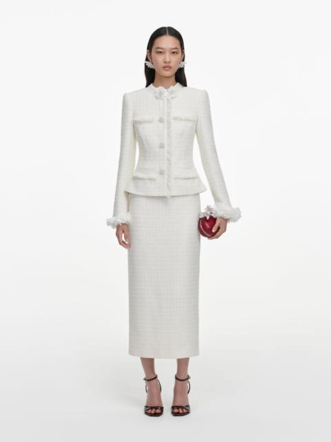 self-portrait Cream Boucle Flower Midi Dress