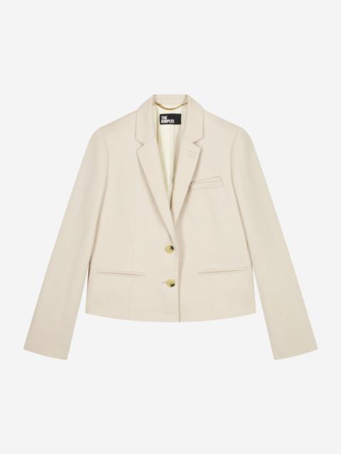 The Kooples SHORT SUIT JACKET IN BEIGE LINEN AND COTTON