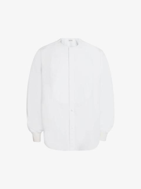 Alexander McQueen Collarless Tuxedo Poplin Shirt in White