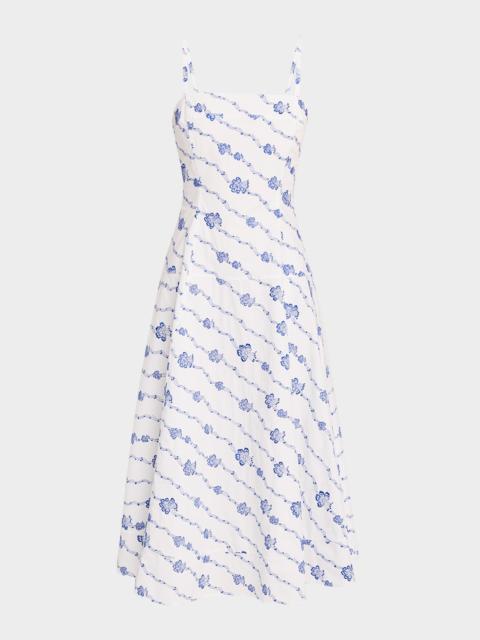 ROSIE ASSOULIN Drop Me A Note Embroidered Poplin Sleeveless Midi Dress