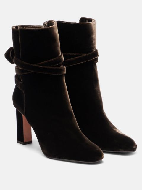 AQUAZZURA Very Bow 85 velvet ankle boots