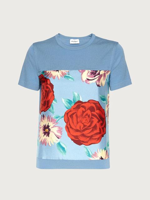 FERRAGAMO SHORT SLEEVED TOP WITH SILK INLAYS