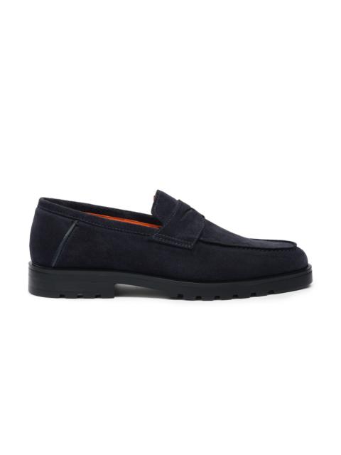 Santoni Men’s blue suede penny loafer