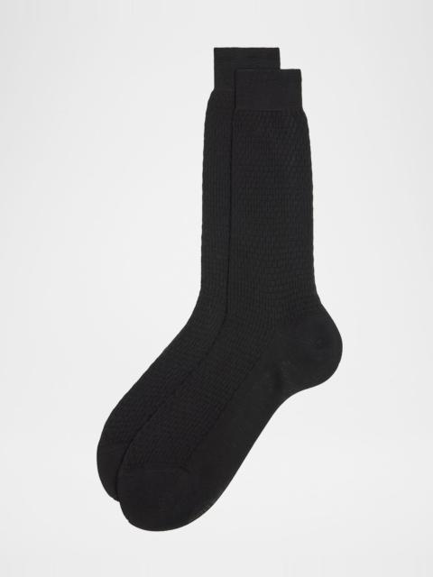 Brioni Men's Trama Stitch Cotton Crew Socks