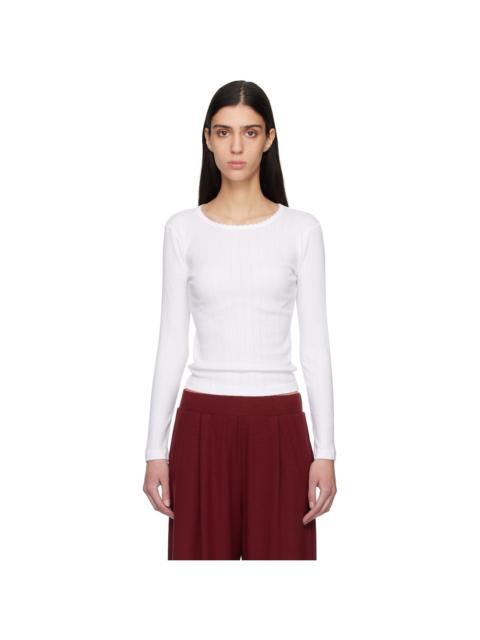 LESET White Pointelle Slim Fit Long Sleeve T-shirt