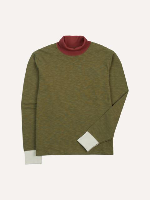 Drake's Khaki Cotton Long-Sleeve Roll Neck Hiking T-Shirt