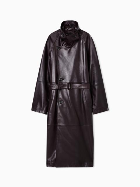 EMPORIO ARMANI TRENCH COAT IN PLONGÉ LAMBSKIN NAPPA LEATHER