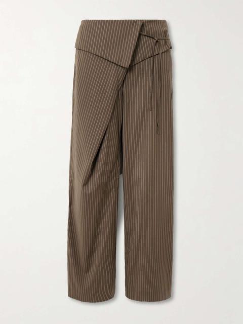 DEIJI STUDIOS Folded asymmetric pinstriped wool wide-leg pants Brown