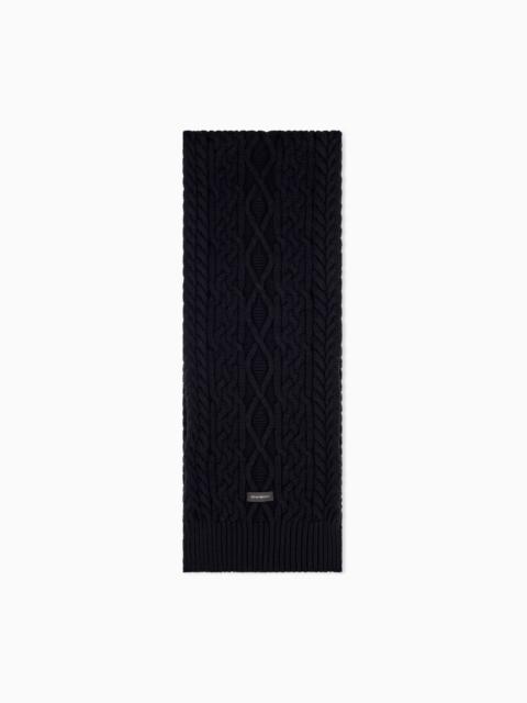 EMPORIO ARMANI VIRGIN WOOL SCARF WITH CABLE KNIT AND RIBBED EDGES