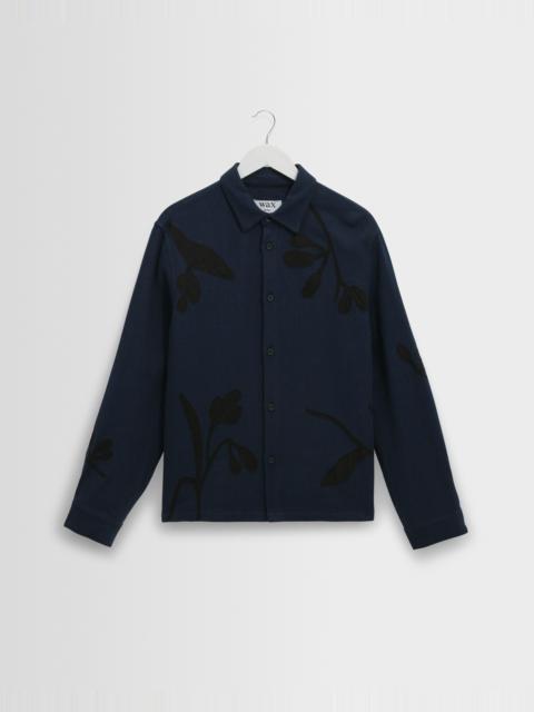 Wax London Halcomb - Navy Herringbone Cotton Applique Shirt