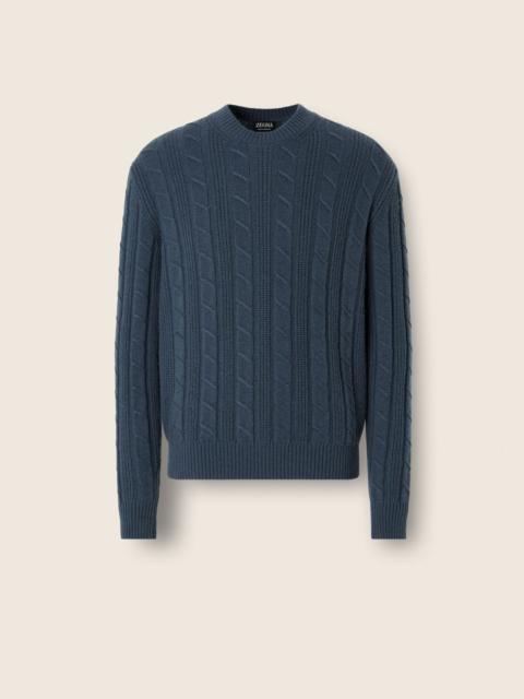 ZEGNA LIGHT BLUE MÉLANGE OASI CASHMERE CREWNECK