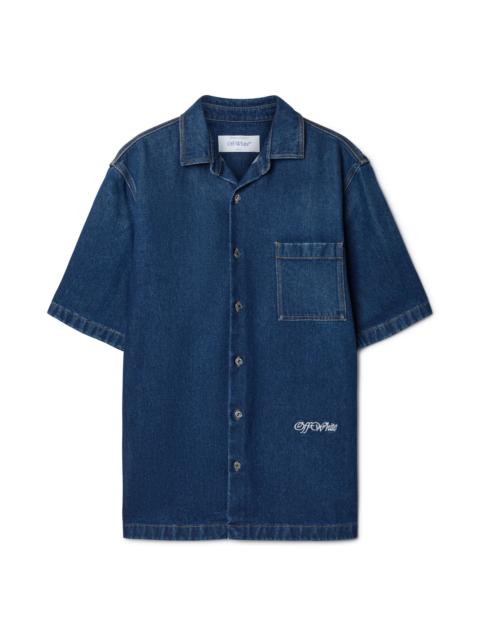 Off-White Medium Blue Script Denim Bowling Shirt