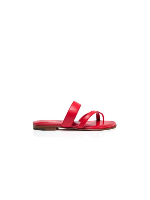 Manolo Blahnik Red Nappa Leather Crossover Flat Sandals