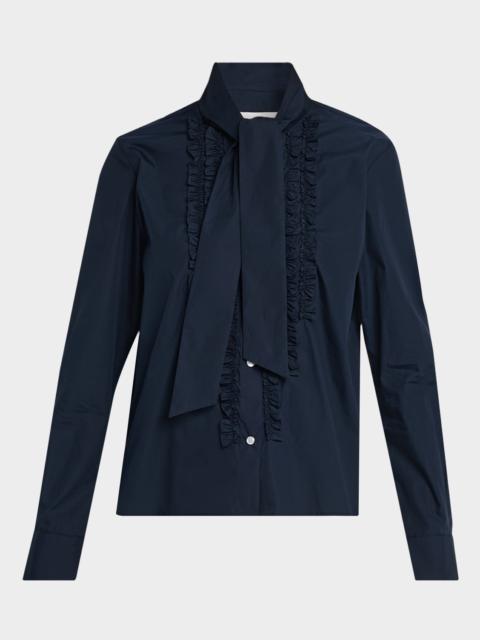 TWP Connor Tie-Neck Long-Sleeve Tuxedo Shirt