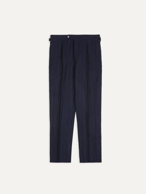 Drake's Navy Pinstripe Wool-Cotton Single Pleat Trouser