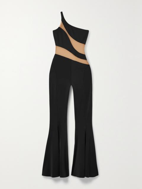 NORMA KAMALI Snake One-shoulder Mesh-paneled Stretch-jersey Jumpsuit
